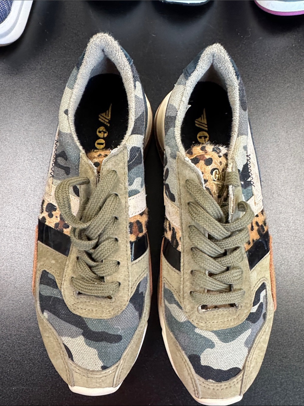Gola Olive Camo Sneakers with Leopard Accent